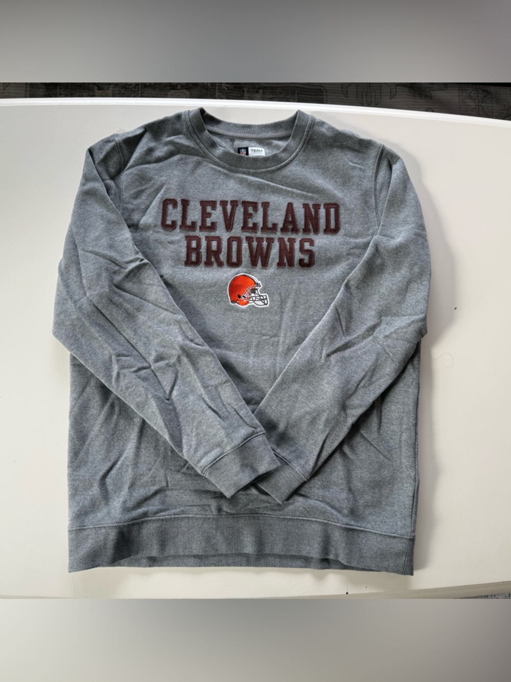 NFL Cleveland Browns Gray Crewneck with Orange Helmet Logo